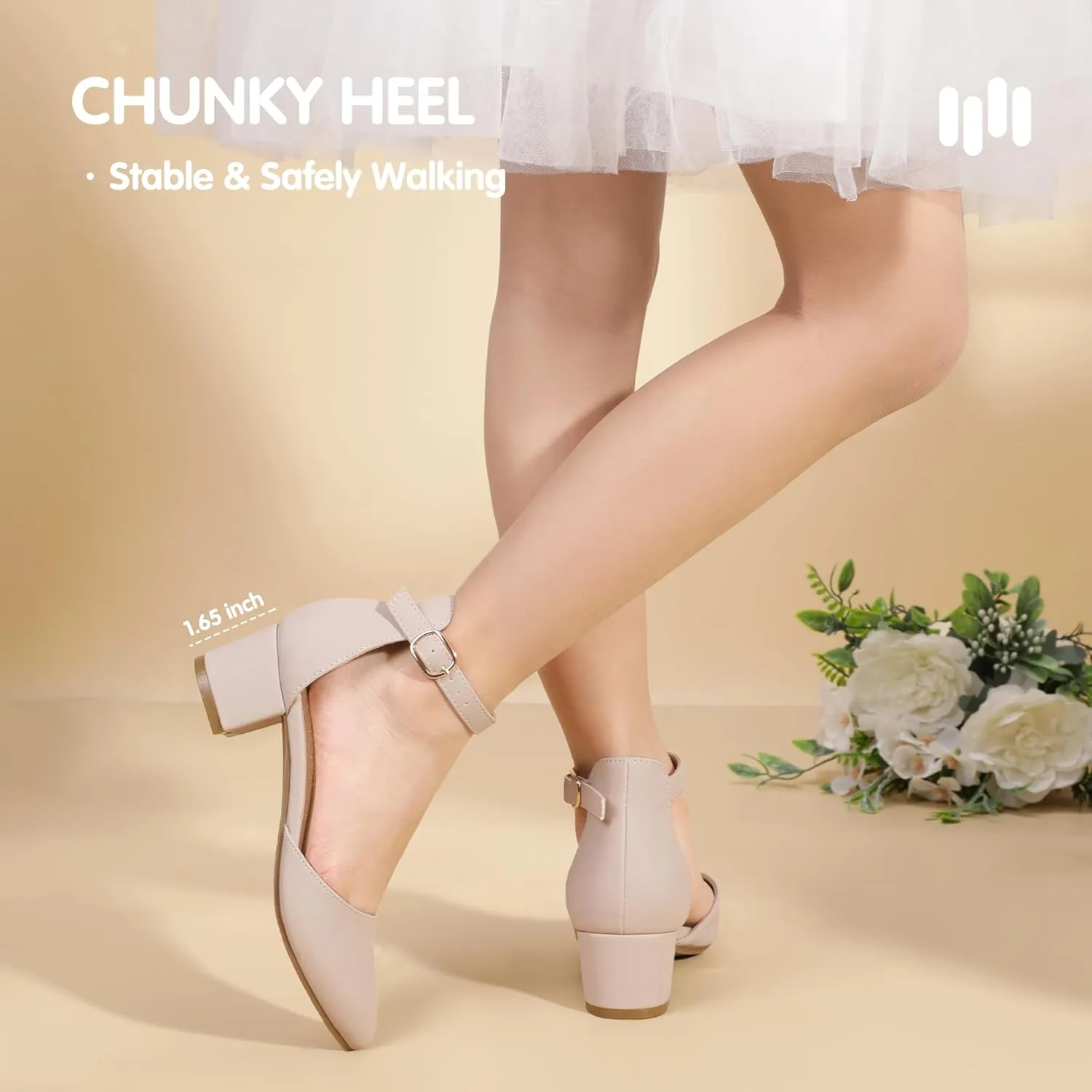 Hehainom Girls Dress Shoes High Heels Sandals Ankle Strap Flower Girl Little Big Kid Mary Jane Wedding Party Communion Mily Pump Shoes