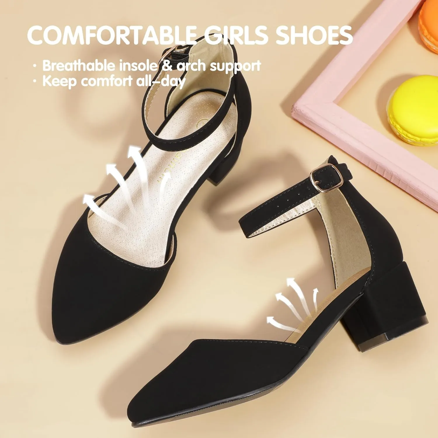 Hehainom Girls Dress Shoes High Heels Sandals Ankle Strap Flower Girl Little Big Kid Mary Jane Wedding Party Communion Mily Pump Shoes