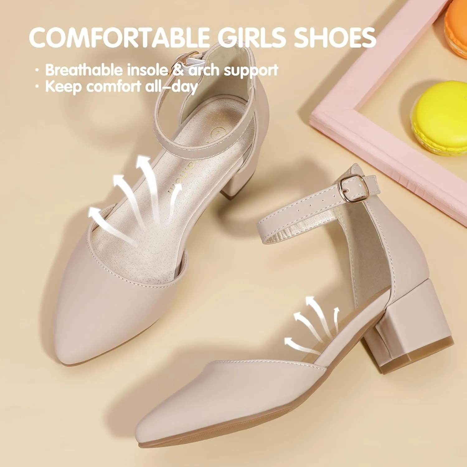 Hehainom Girls Dress Shoes High Heels Sandals Ankle Strap Flower Girl Little Big Kid Mary Jane Wedding Party Communion Mily Pump Shoes