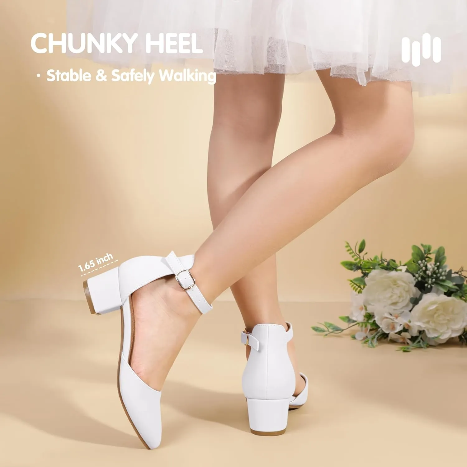 Hehainom Girls Dress Shoes High Heels Sandals Ankle Strap Flower Girl Little Big Kid Mary Jane Wedding Party Communion Mily Pump Shoes