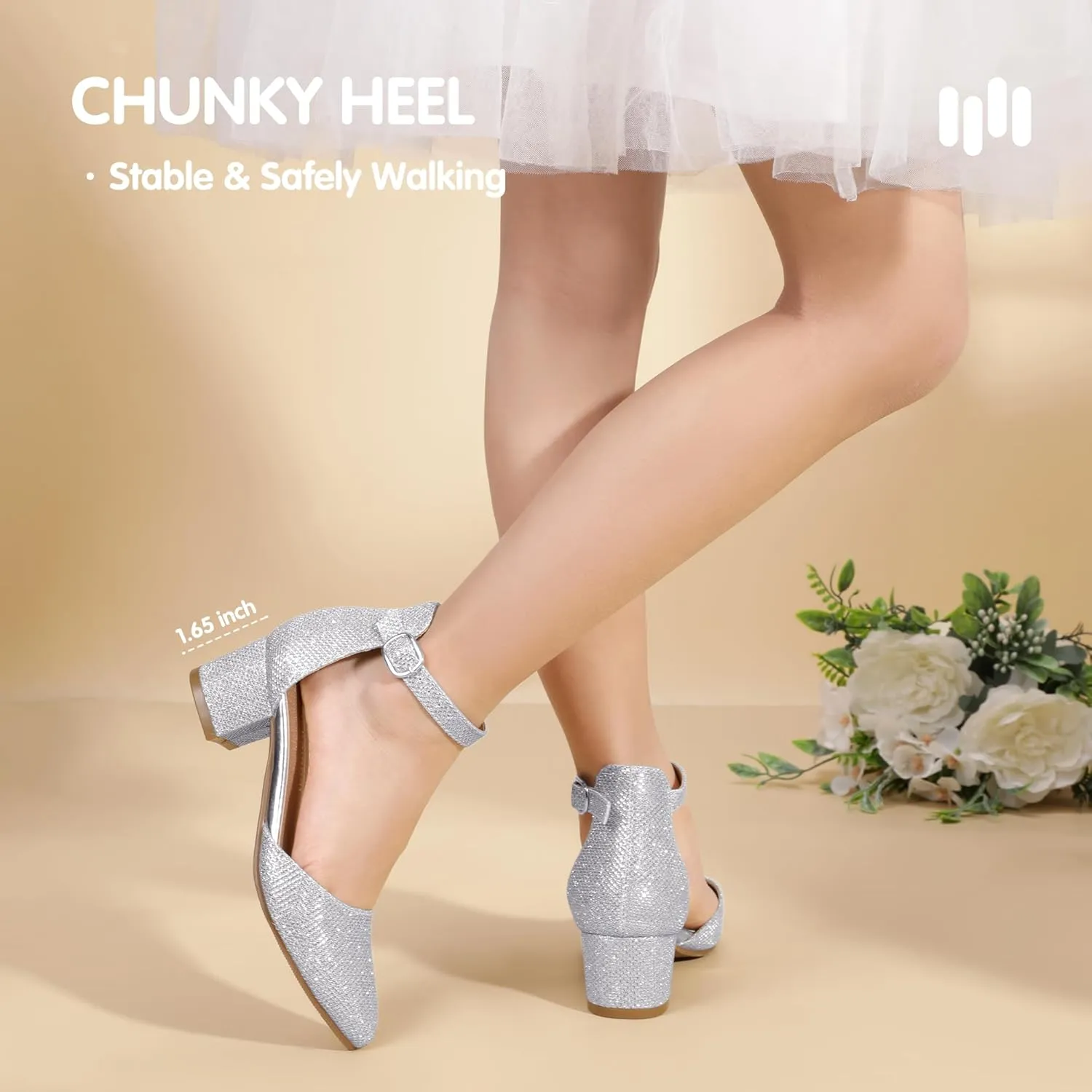 Hehainom Girls Dress Shoes High Heels Sandals Ankle Strap Flower Girl Little Big Kid Mary Jane Wedding Party Communion Mily Pump Shoes