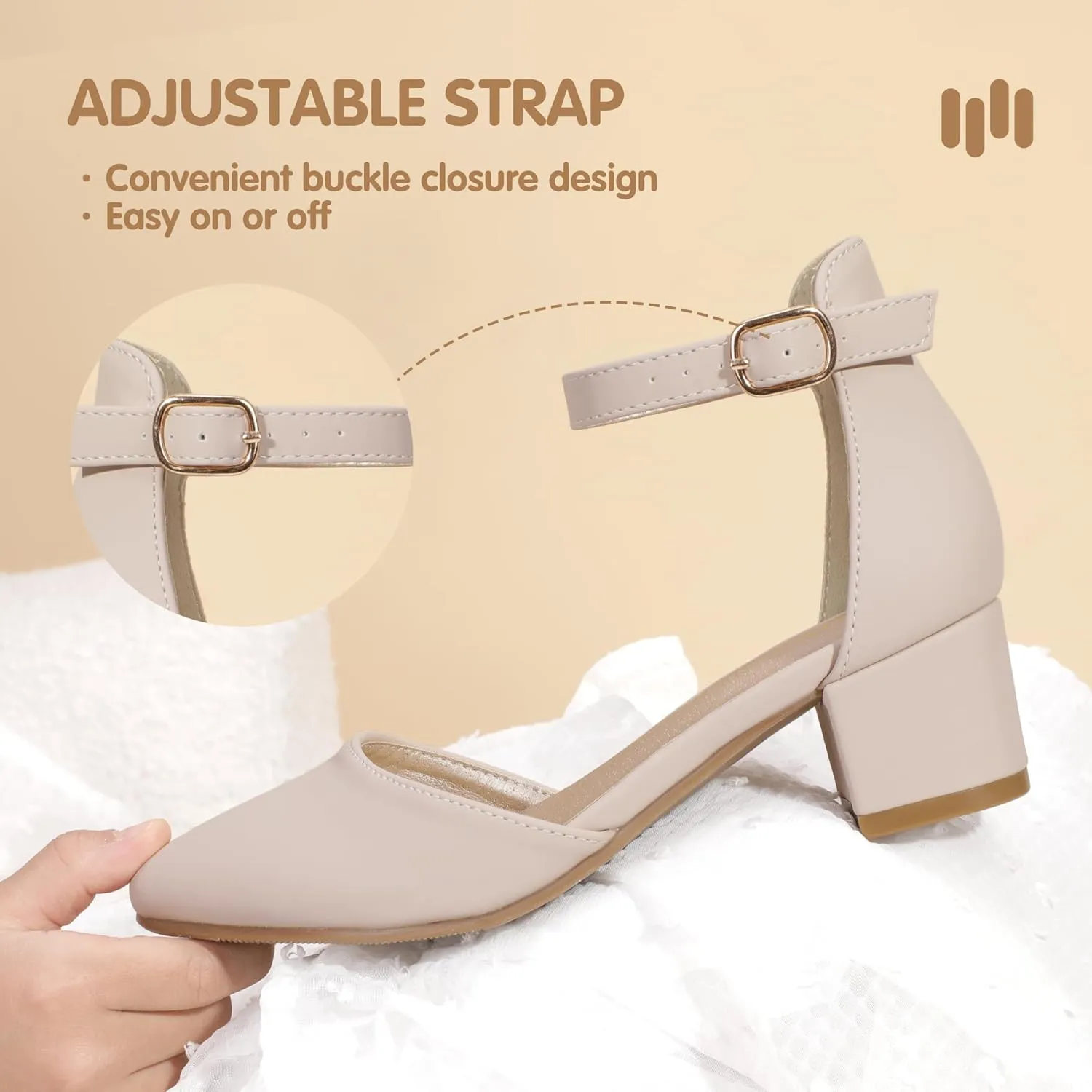 Hehainom Girls Dress Shoes High Heels Sandals Ankle Strap Flower Girl Little Big Kid Mary Jane Wedding Party Communion Mily Pump Shoes