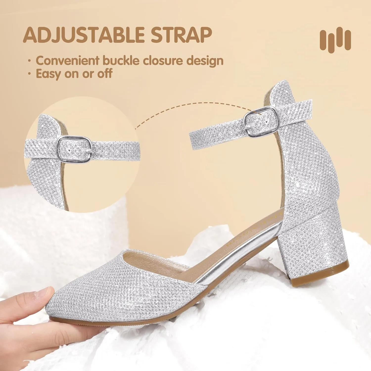 Hehainom Girls Dress Shoes High Heels Sandals Ankle Strap Flower Girl Little Big Kid Mary Jane Wedding Party Communion Mily Pump Shoes