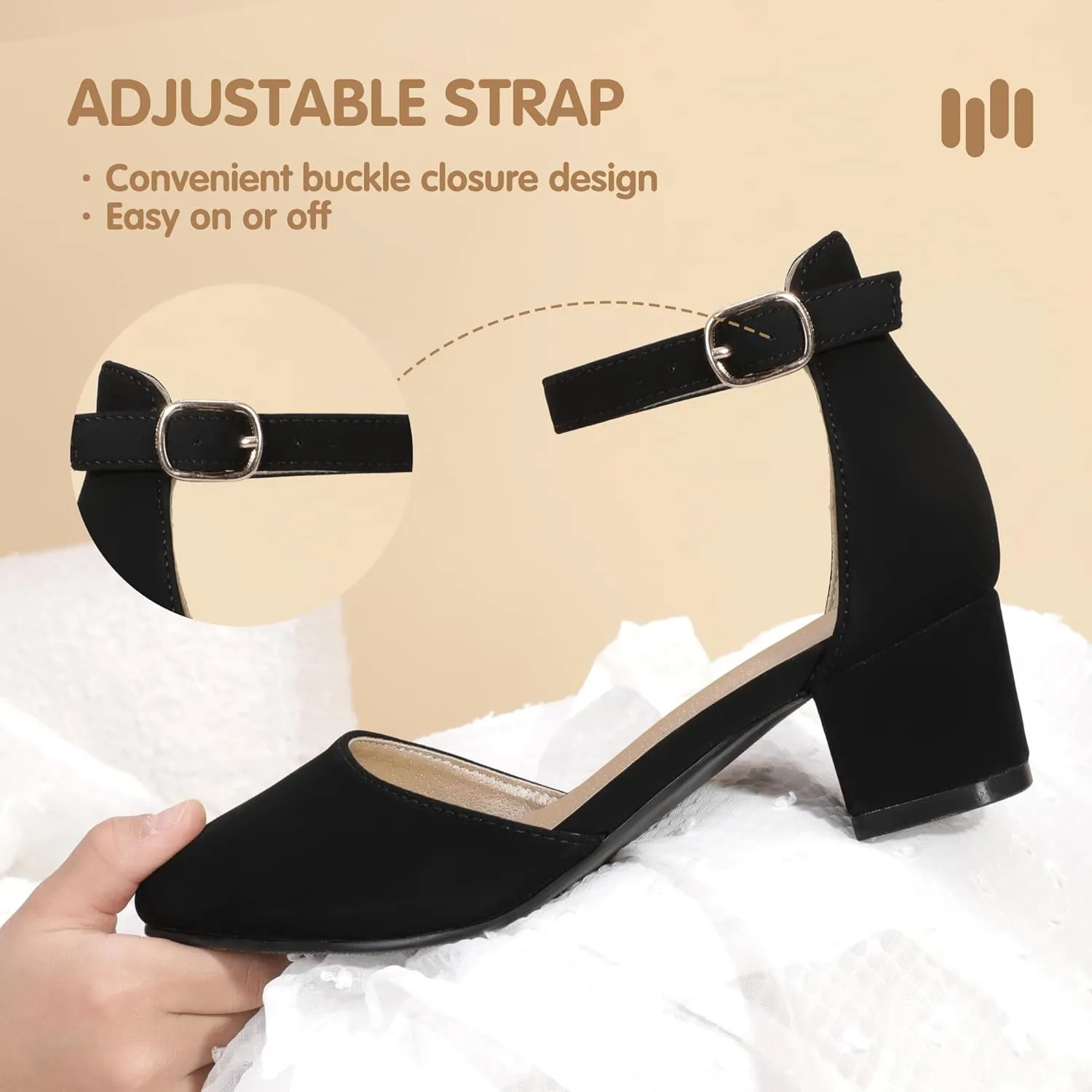 Hehainom Girls Dress Shoes High Heels Sandals Ankle Strap Flower Girl Little Big Kid Mary Jane Wedding Party Communion Mily Pump Shoes