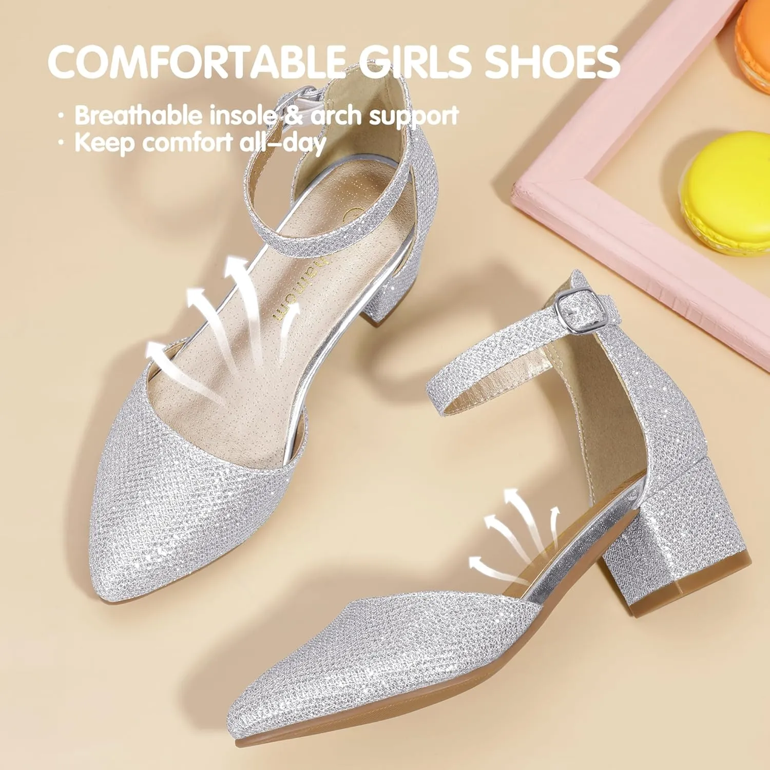 Hehainom Girls Dress Shoes High Heels Sandals Ankle Strap Flower Girl Little Big Kid Mary Jane Wedding Party Communion Mily Pump Shoes