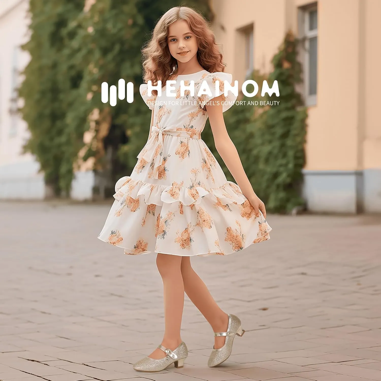 Hehainom Girls Dress Shoes Low Heels Flower Girl Mary Jane Princess School Wedding Party Toddler Little Kid Pump Shoes