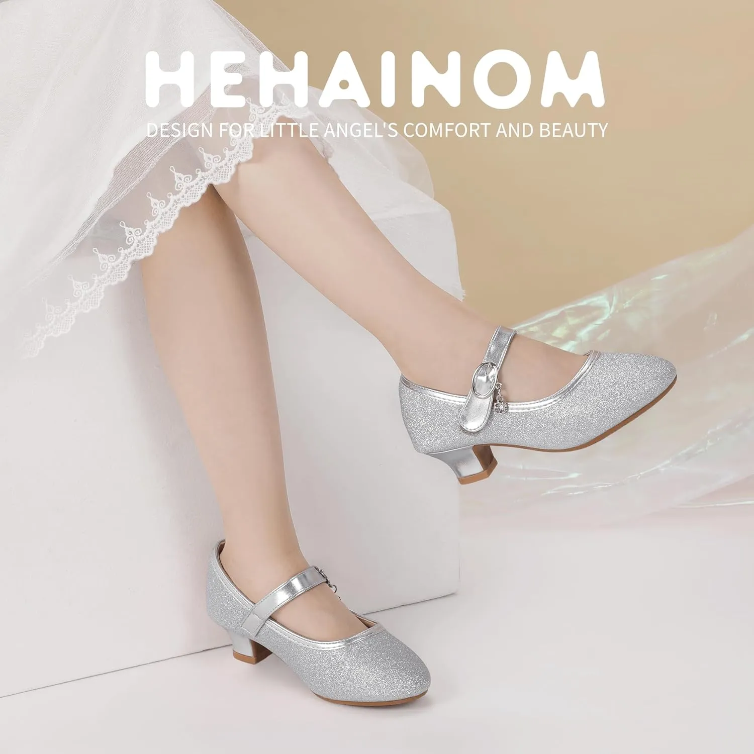 Hehainom Girls Dress Shoes Low Heels Flower Girl Mary Jane Princess School Wedding Party Toddler Little Kid Pump Shoes