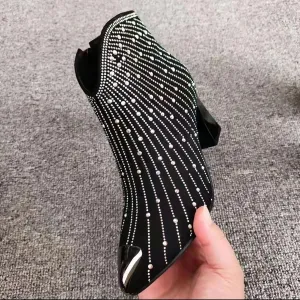 Helenbra Women's Rhinestone Pointed Toe Chunky Heel Booties,Fashion Glitter Sparkly Side Zipper Ankle Boots Anti-collision toe Party Dating Wedding Cowgirl Short Boots