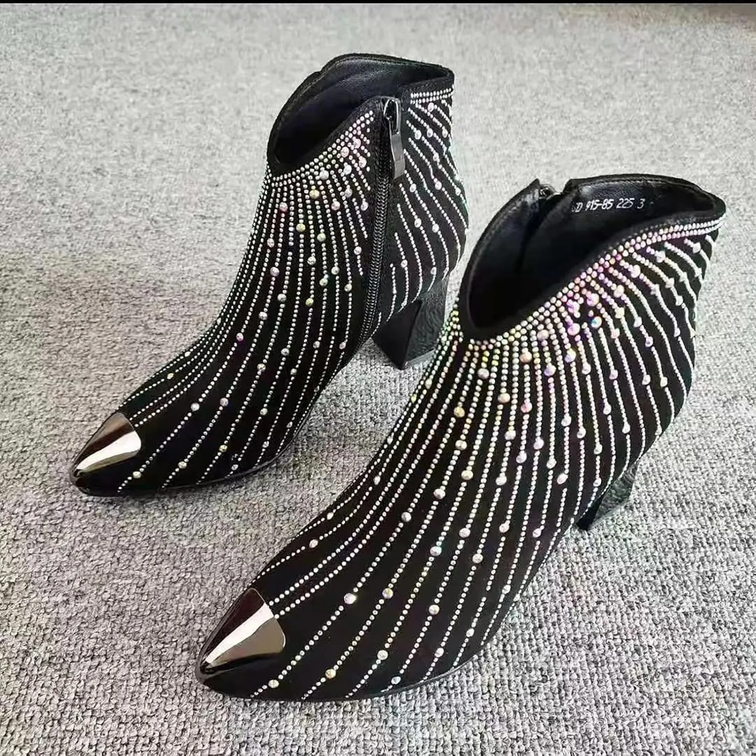 Helenbra Women's Rhinestone Pointed Toe Chunky Heel Booties,Fashion Glitter Sparkly Side Zipper Ankle Boots Anti-collision toe Party Dating Wedding Cowgirl Short Boots