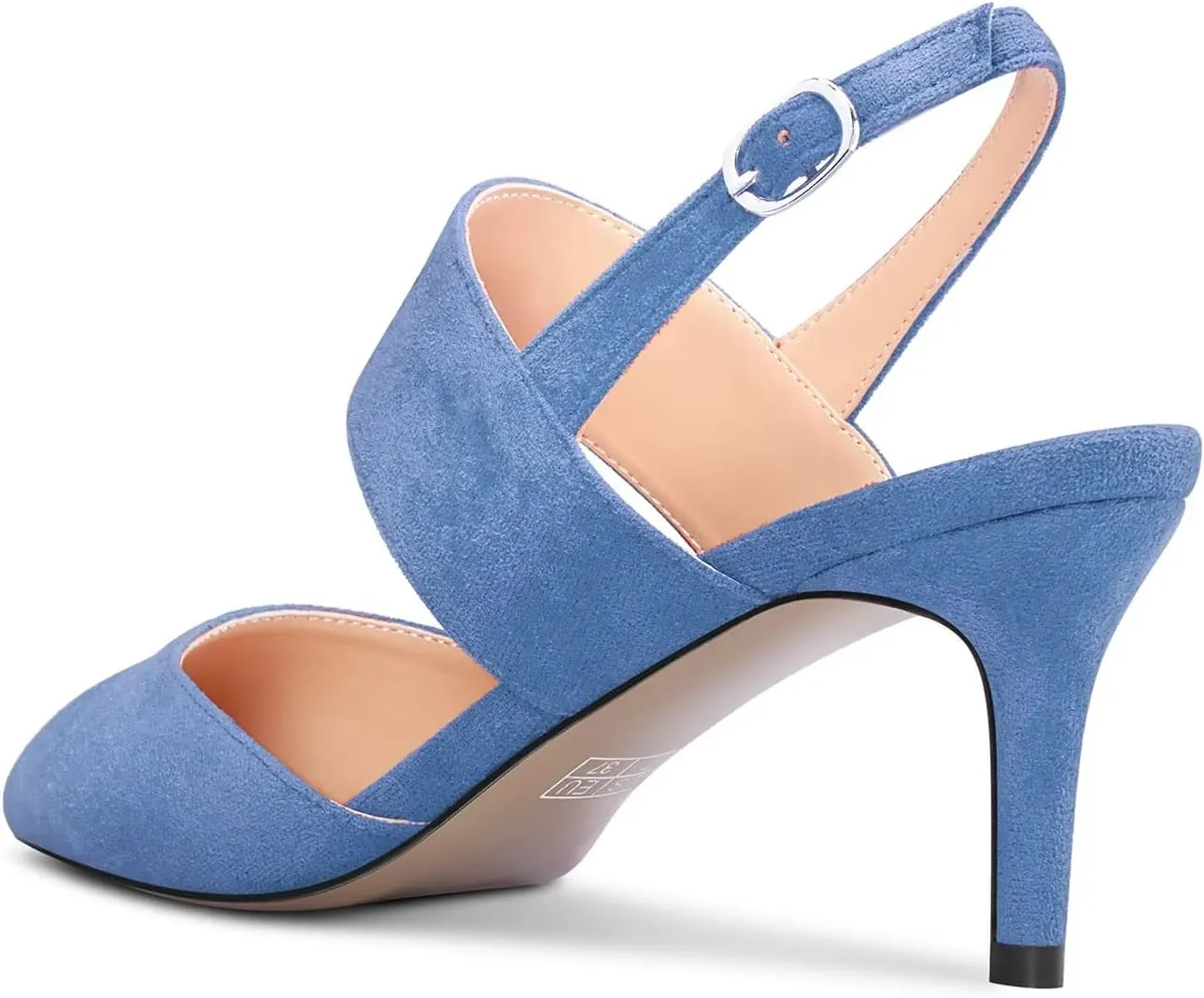 HEUIVZAR Women Mid Kitten Heel Pointed Toe Sandals Ankle Strap Slingback Buckle Wedding Dress 2.6 Inches Heels