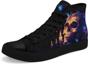High-top Skull Canvas Sneaker for Men Women Punk Gothic Fashion Unisex Trendy Flame Walking Casual Flat Walking Shoes