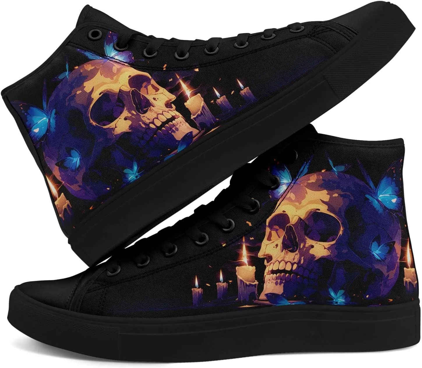 High-top Skull Canvas Sneaker for Men Women Punk Gothic Fashion Unisex Trendy Flame Walking Casual Flat Walking Shoes