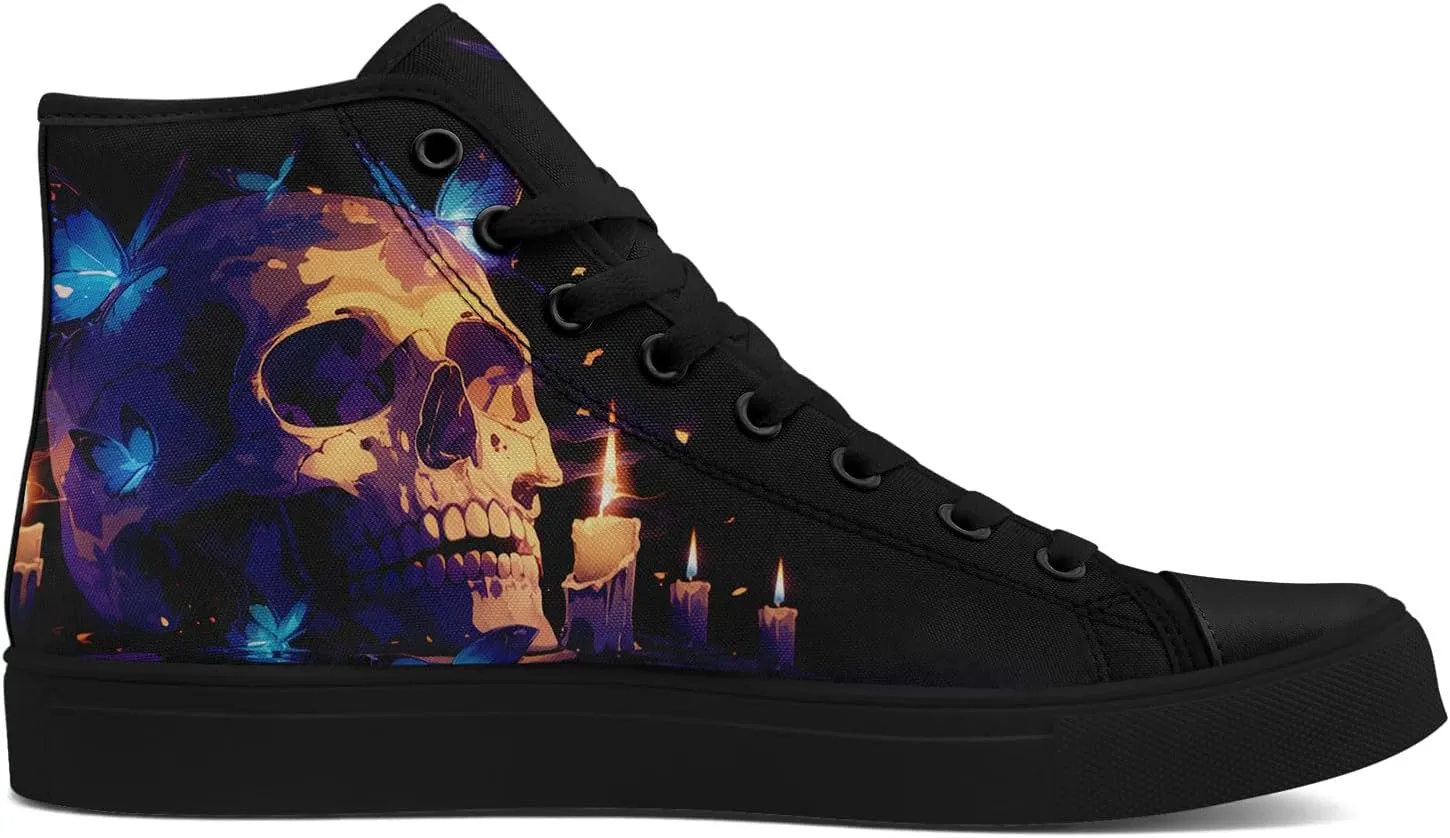High-top Skull Canvas Sneaker for Men Women Punk Gothic Fashion Unisex Trendy Flame Walking Casual Flat Walking Shoes