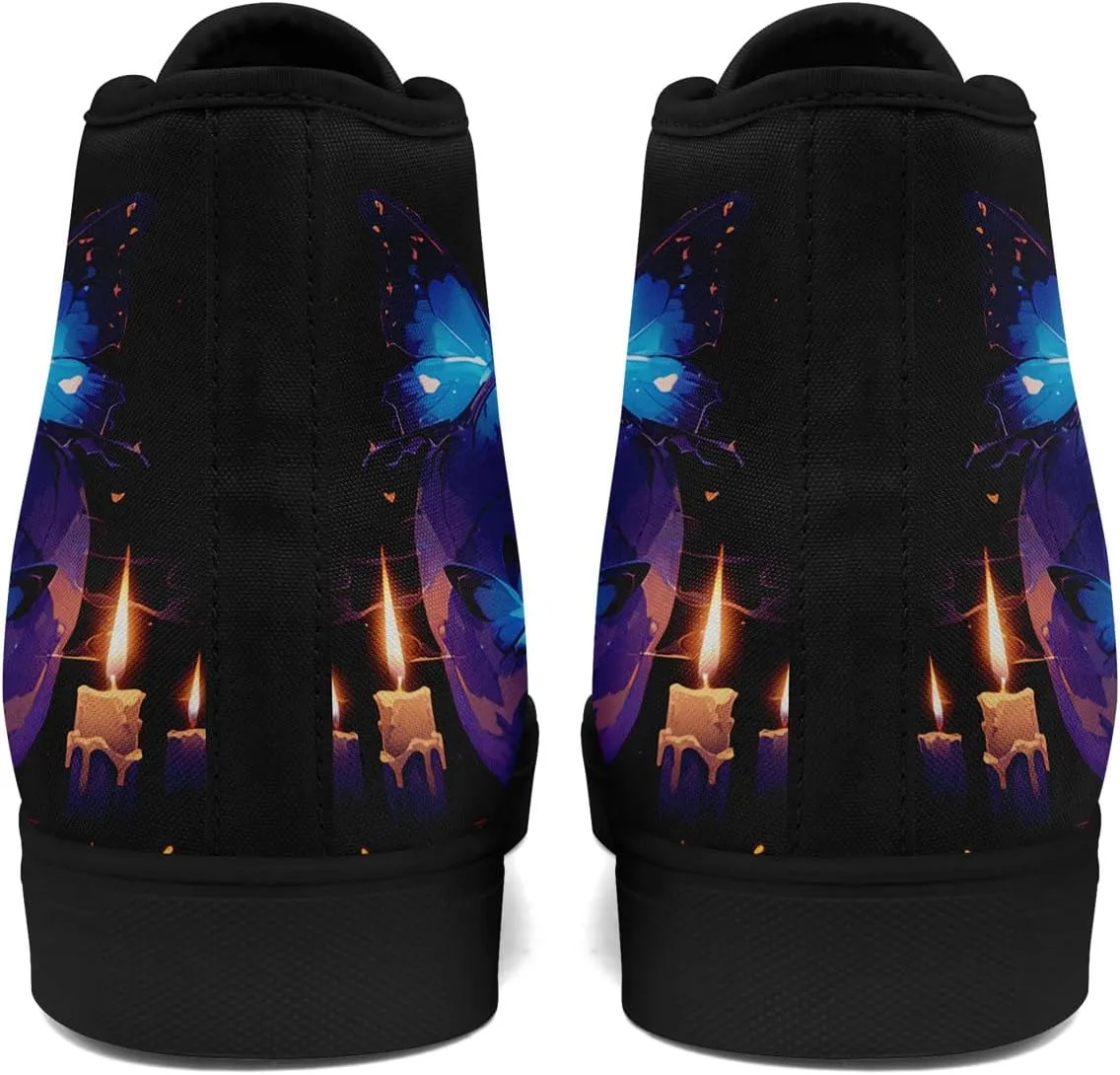 High-top Skull Canvas Sneaker for Men Women Punk Gothic Fashion Unisex Trendy Flame Walking Casual Flat Walking Shoes