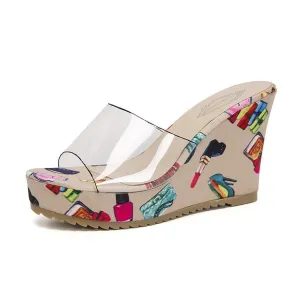 HINDOLA Sandals for Women High Heel Backless Wedge Slippers Summer Peep Toe Stylish Platform Wedge Sandals