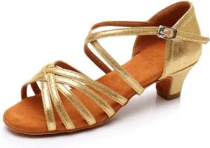 HIPPOSEUS Girls' Standard Latin Dance Shoes Open Toe Ballroom Dance Shoes Low Heel,Model WHXGG