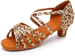 HIPPOSEUS Girls' Standard Latin Dance Shoes Open Toe Ballroom Dance Shoes Low Heel,Model WHXGG