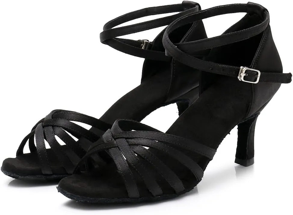 HIPPOSEUS Women's Open Toe Latin Dance Shoes Ankle Strap Ballroom Salsa Bachata Dancing Shoes Suede Outsole