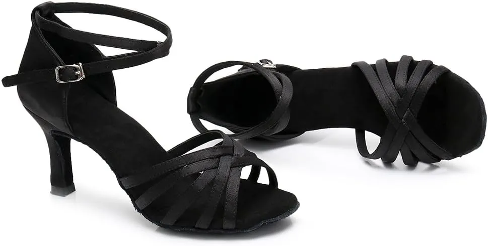 HIPPOSEUS Women's Open Toe Latin Dance Shoes Ankle Strap Ballroom Salsa Bachata Dancing Shoes Suede Outsole