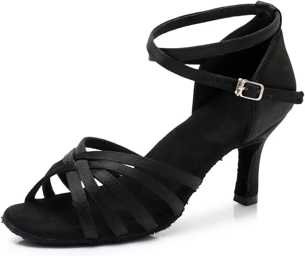 HIPPOSEUS Women's Open Toe Latin Dance Shoes Ankle Strap Ballroom Salsa Bachata Dancing Shoes Suede Outsole