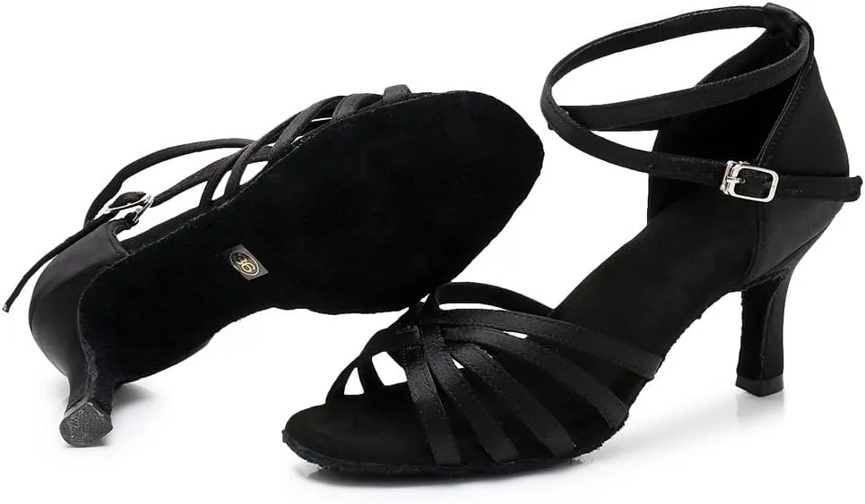 HIPPOSEUS Women's Open Toe Latin Dance Shoes Ankle Strap Ballroom Salsa Bachata Dancing Shoes Suede Outsole