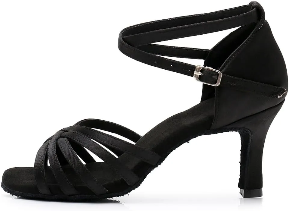 HIPPOSEUS Women's Open Toe Latin Dance Shoes Ankle Strap Ballroom Salsa Bachata Dancing Shoes Suede Outsole