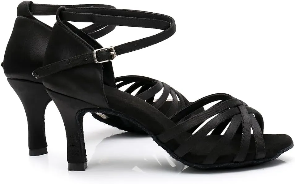 HIPPOSEUS Women's Open Toe Latin Dance Shoes Ankle Strap Ballroom Salsa Bachata Dancing Shoes Suede Outsole