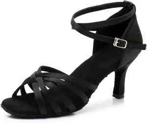 HIPPOSEUS Women's Open Toe Latin Dance Shoes Ankle Strap Ballroom Salsa Bachata Dancing Shoes Suede Outsole
