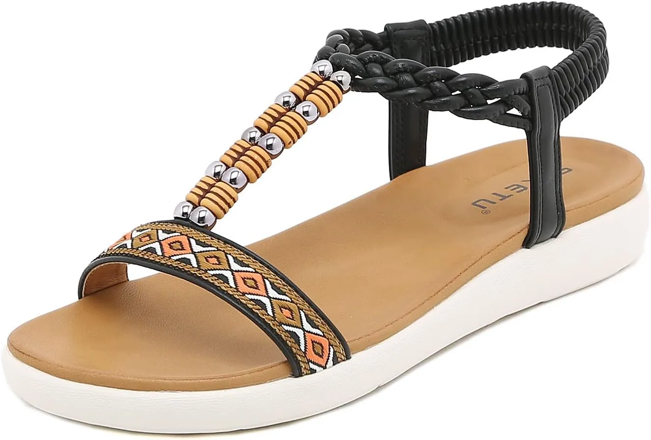 HNGHOU Women's Summer Sandals Shoes Casual Comfort Open Toe Shoes Flat Sandals