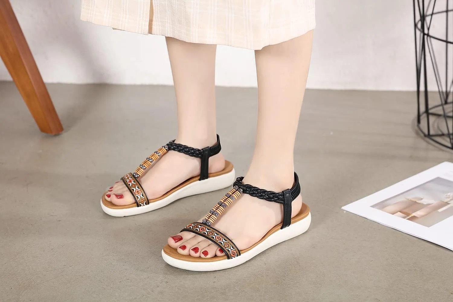 HNGHOU Women's Summer Sandals Shoes Casual Comfort Open Toe Shoes Flat Sandals