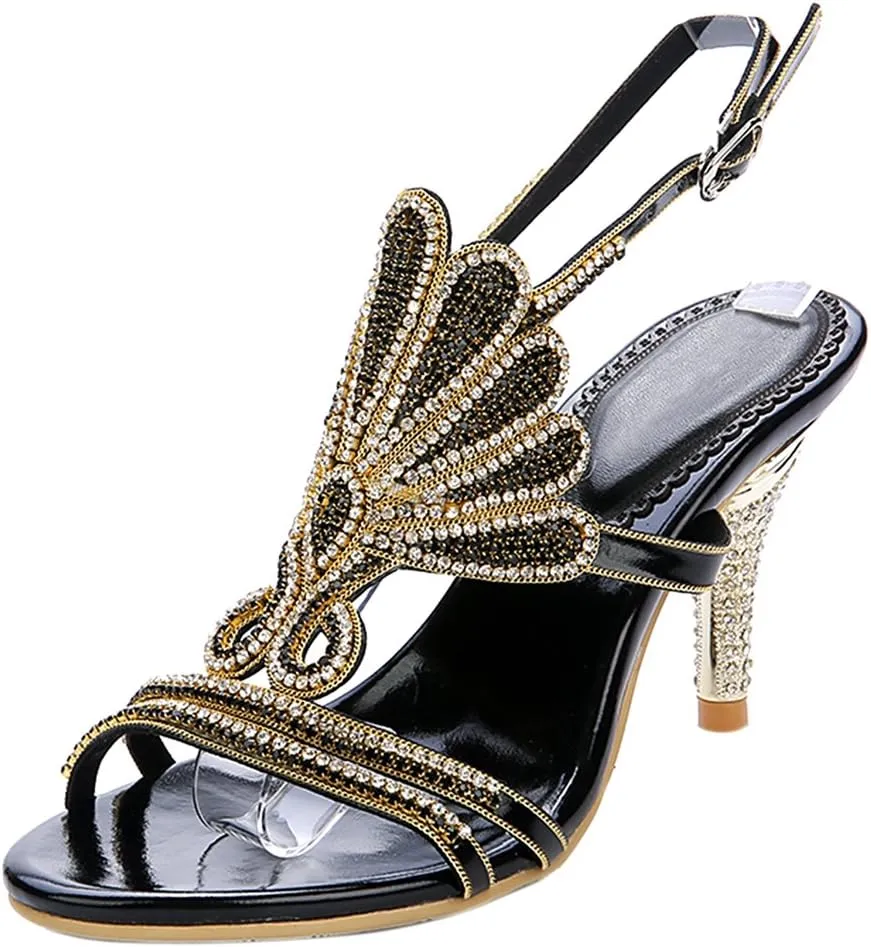 Honeystore Women's Peacock Shaped Pattern Handmade Rhinestone Sandals