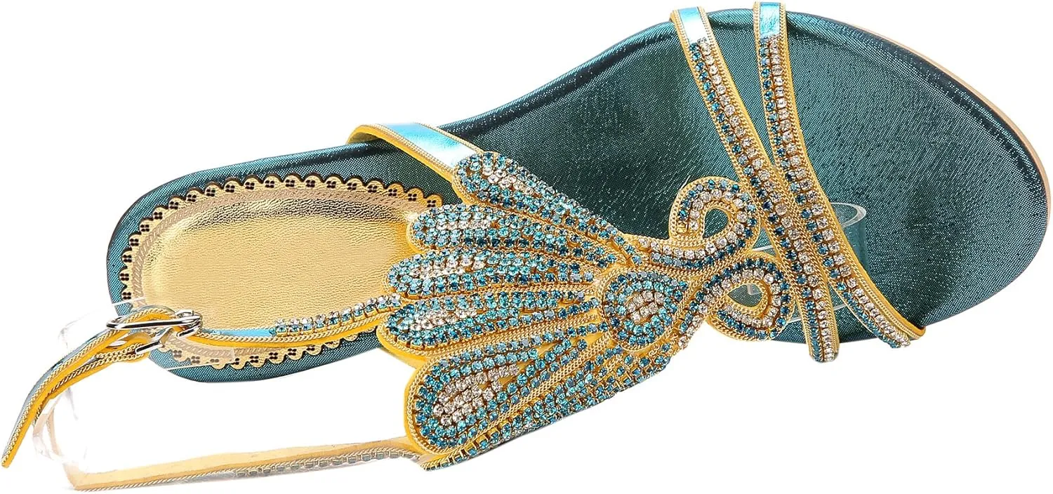 Honeystore Women's Peacock Shaped Pattern Handmade Rhinestone Sandals