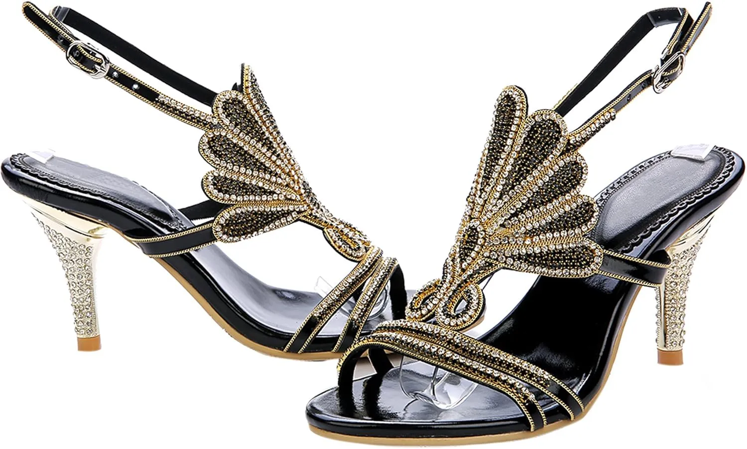 Honeystore Women's Peacock Shaped Pattern Handmade Rhinestone Sandals