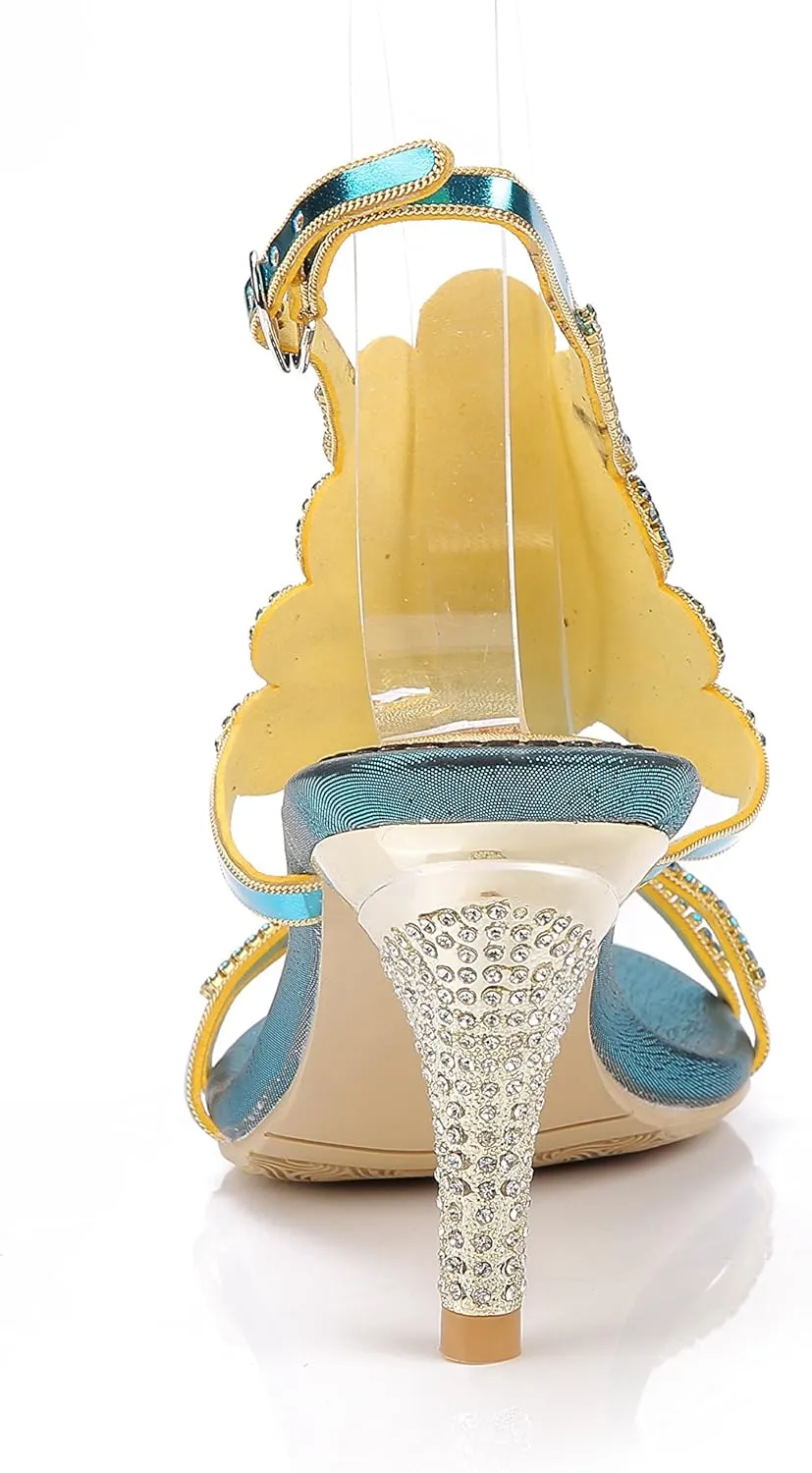 Honeystore Women's Peacock Shaped Pattern Handmade Rhinestone Sandals
