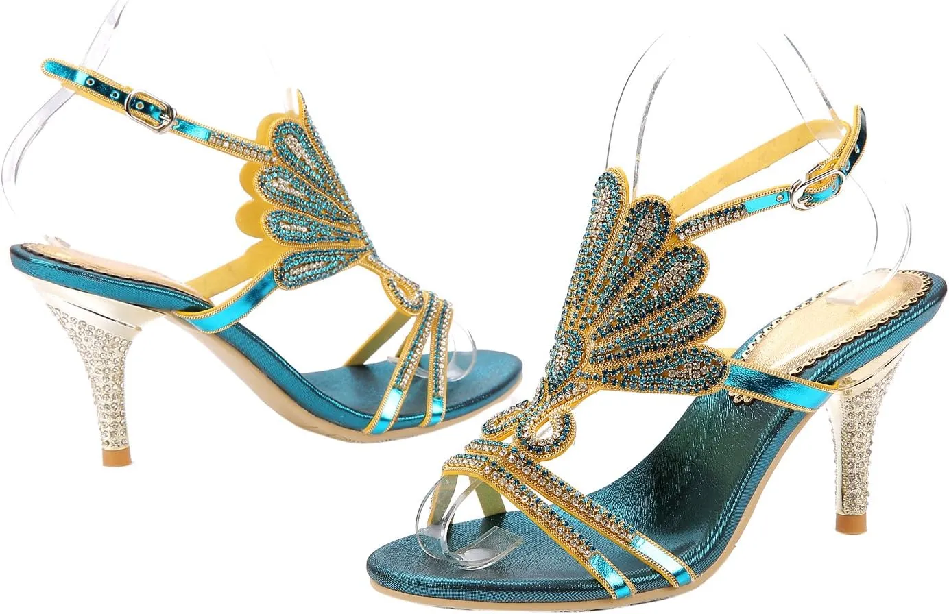 Honeystore Women's Peacock Shaped Pattern Handmade Rhinestone Sandals