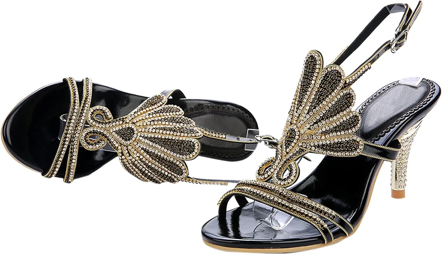 Honeystore Women's Peacock Shaped Pattern Handmade Rhinestone Sandals