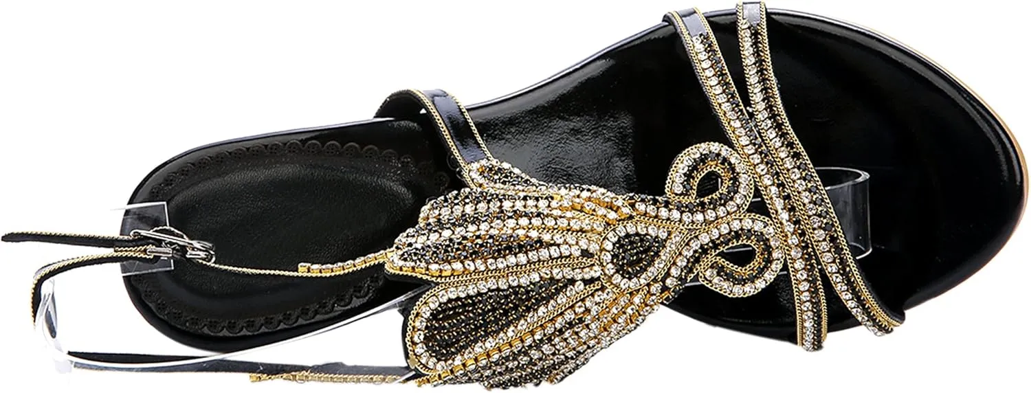 Honeystore Women's Peacock Shaped Pattern Handmade Rhinestone Sandals