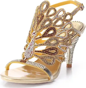Honeystore Women's Peacock Shaped Pattern Handmade Rhinestone Sandals