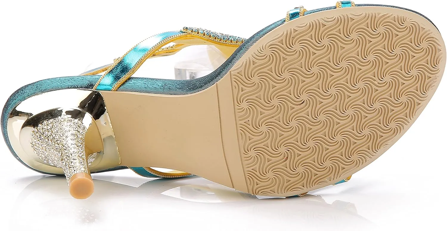 Honeystore Women's Peacock Shaped Pattern Handmade Rhinestone Sandals