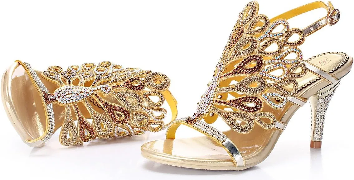 Honeystore Women's Peacock Shaped Pattern Handmade Rhinestone Sandals