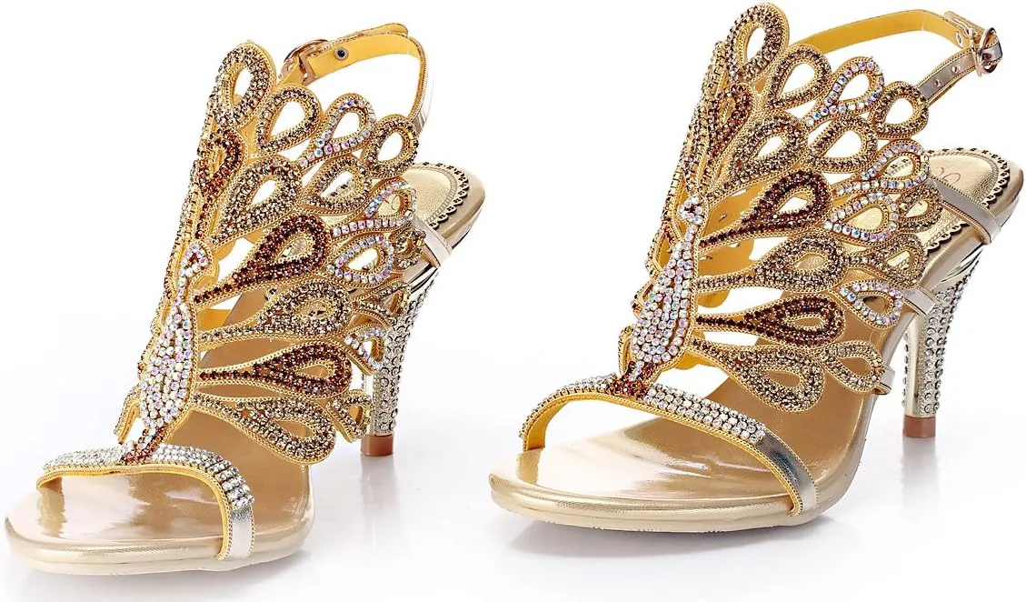 Honeystore Women's Peacock Shaped Pattern Handmade Rhinestone Sandals