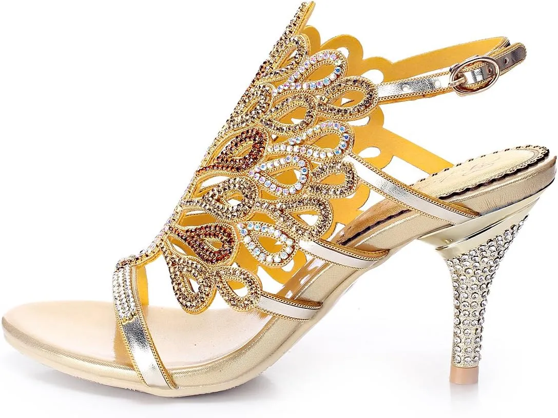 Honeystore Women's Peacock Shaped Pattern Handmade Rhinestone Sandals