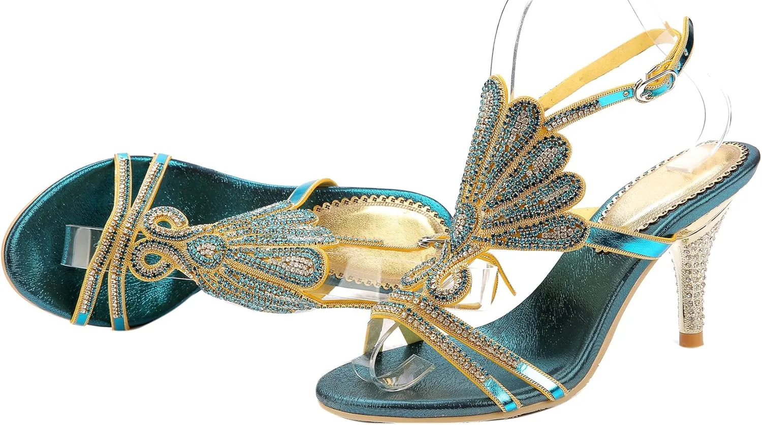 Honeystore Women's Peacock Shaped Pattern Handmade Rhinestone Sandals