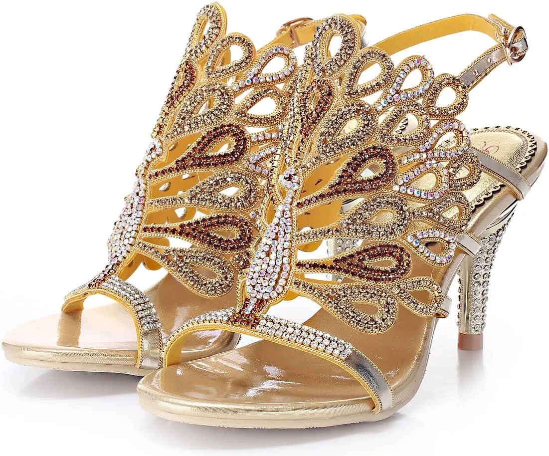 Honeystore Women's Peacock Shaped Pattern Handmade Rhinestone Sandals