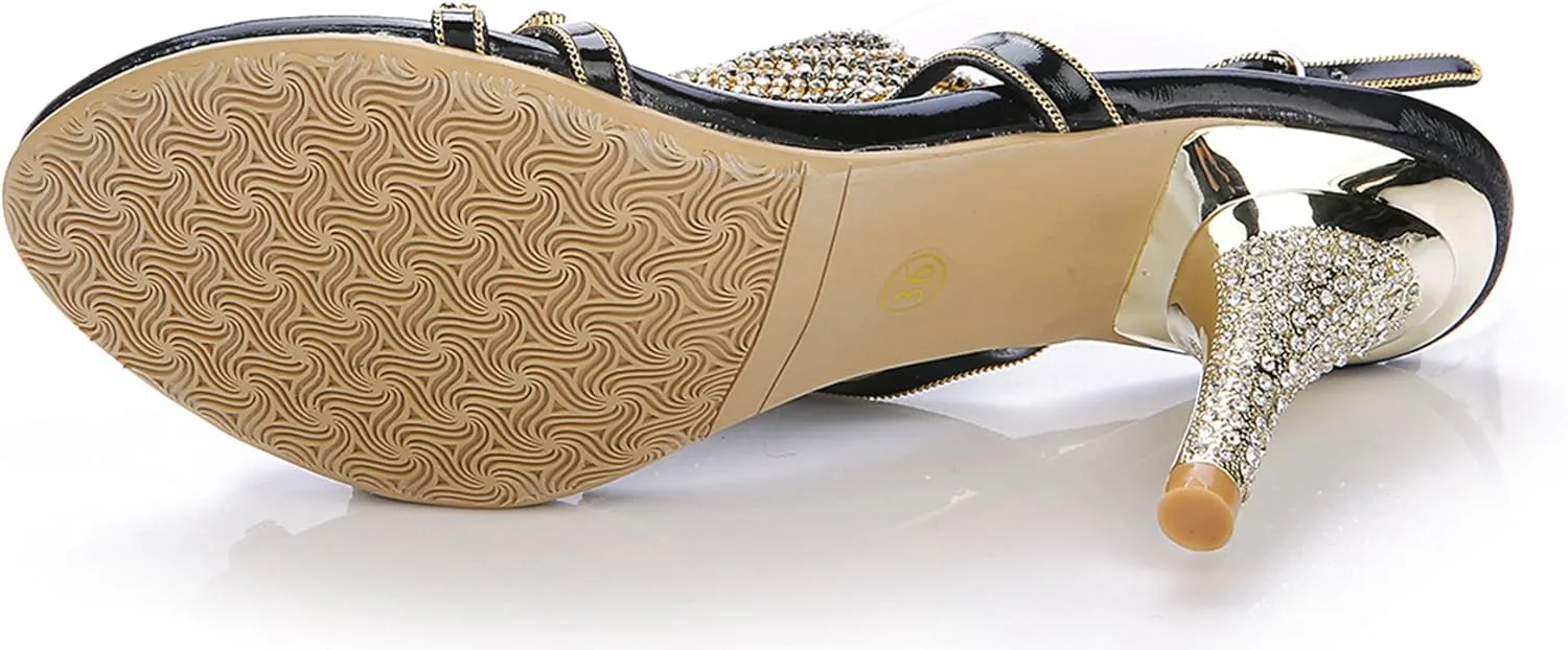 Honeystore Women's Peacock Shaped Pattern Handmade Rhinestone Sandals