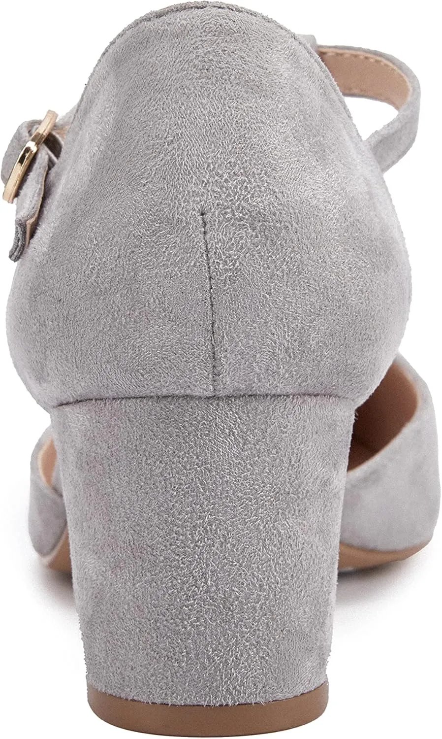 Huiyuzhi Women's T-Strap Pointed Toe Ankle Buckle Chunky Block Heel Pumps