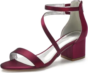 Hyinlays Women's Low Wedding Heel Open Toe Ankle Strap Block Chunky Heels Sandals for Bride Evening Party Dress Pump Shoes