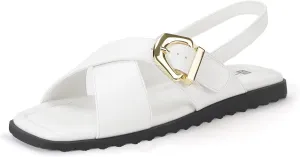 IDIFU Buckle Strappy Flat Sandals for Women Open Square Toe Cross Strap Ankle Strap Slingback Dress Women Ladies Comfortable Dressy Cute Trendy Casual Summer Walking Shoes Sandals