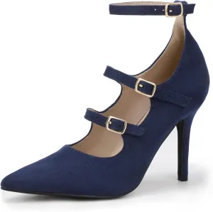 IDIFU IN4 Women's Pumps High Heels Dress Shoes for Women Closed Toe Strappy Heels Wedding Comfortable Dressy Formal Stiletto Ankle Strap Pointed Toe Three Strap Heels Pump Shoes