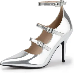 IDIFU IN4 Women's Pumps High Heels Dress Shoes for Women Closed Toe Strappy Heels Wedding Comfortable Dressy Formal Stiletto Ankle Strap Pointed Toe Three Strap Heels Pump Shoes
